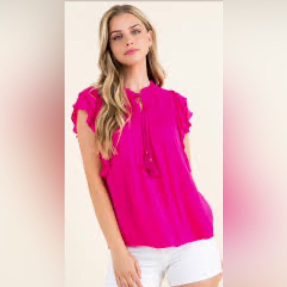 THML Fuchsia Ruffle Sleeve Blouse size S